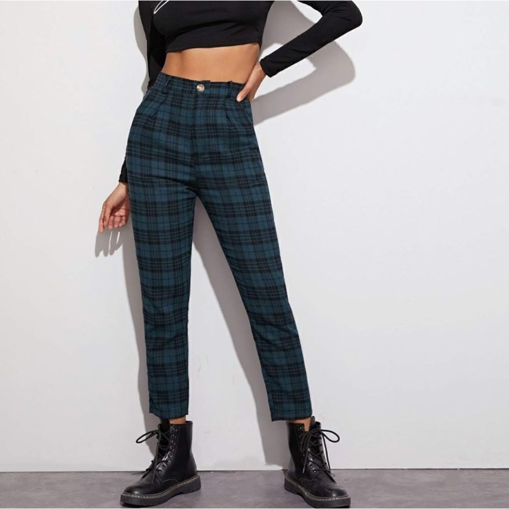 Plaid High Rise Cropped Light Flannel Ultra Soft Tapered Leg Casual Pants XL